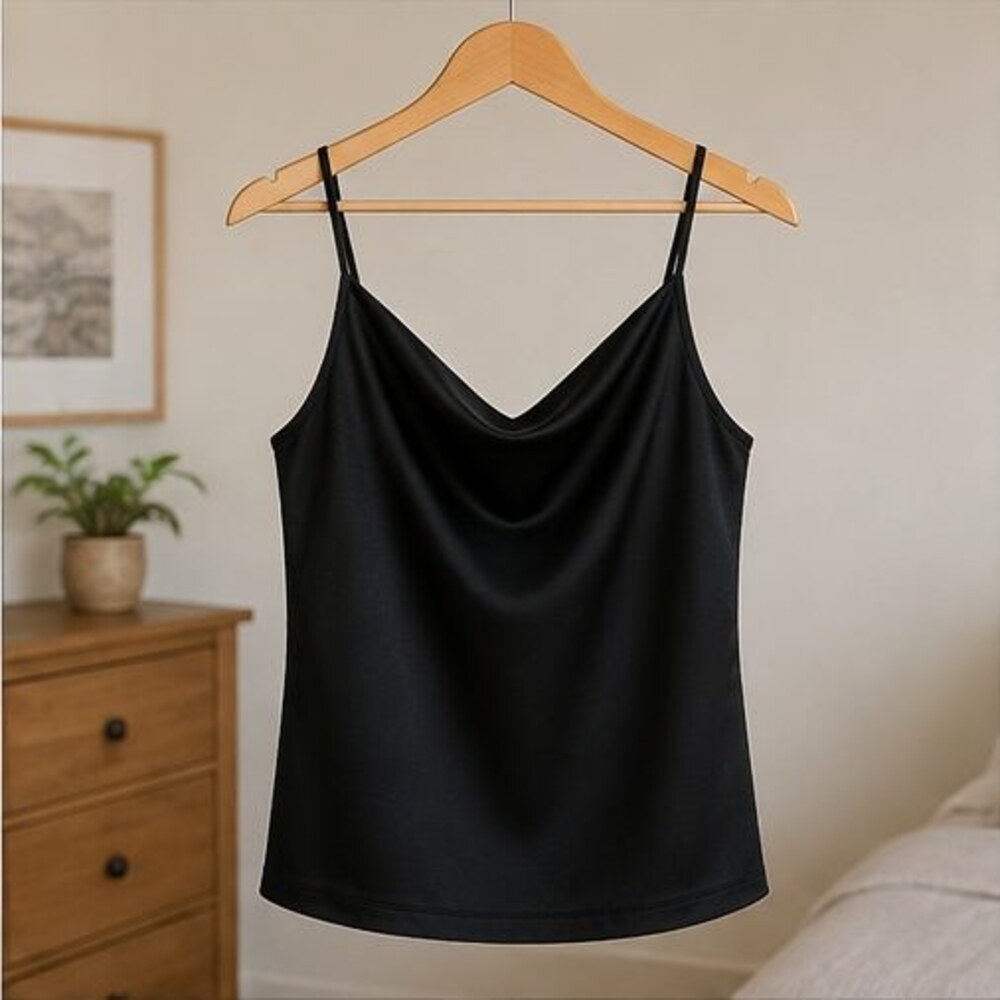 Black Satin Cowl Neck Top